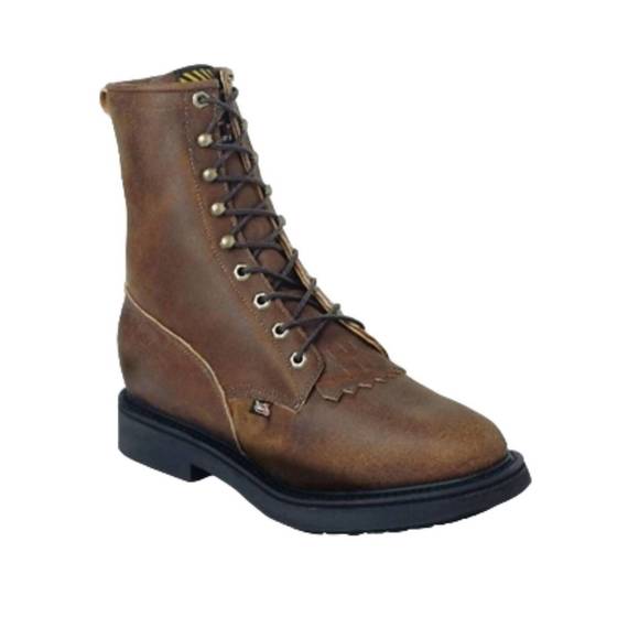NEW JUSTIN men's round steel rated toe - eee width in aged bark - Picture 1 of 1